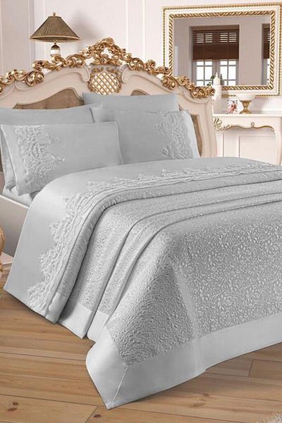 Çeyiz Diyarı Çeyizdiyari French Guipure Diana Pique Set Gray