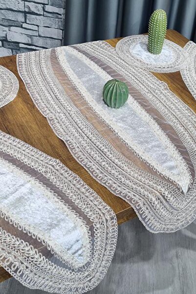 Çeyiz Diyarı طقم صالة أديلا فيلفيت 5 قطع كريمي - ذهبي