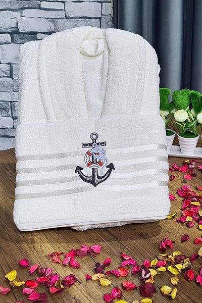 Çeyiz Diyarı Sailor férfi fürdőköpeny szett krém