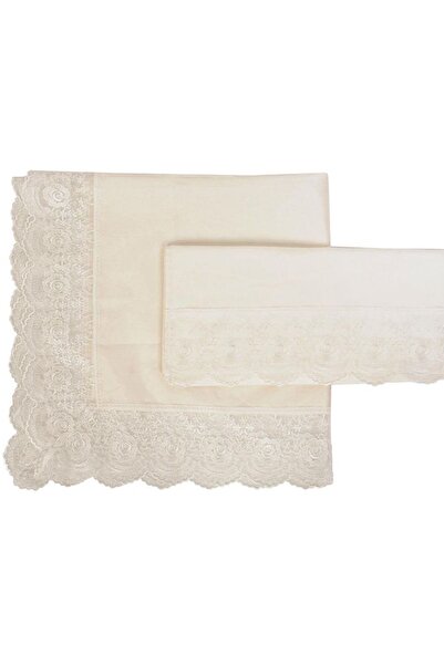 Çeyiz Diyarı French Guiped Kure Satin Towel Bundle Set de 2 cremă