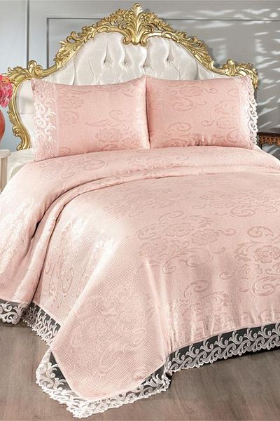 Çeyiz Diyarı French Lace Belins Double Bedspread Powder