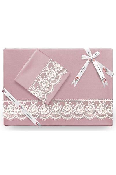 Çeyiz Diyarı Set cuvertură pilotă din guipură franceză simplă Lalezar, pudră