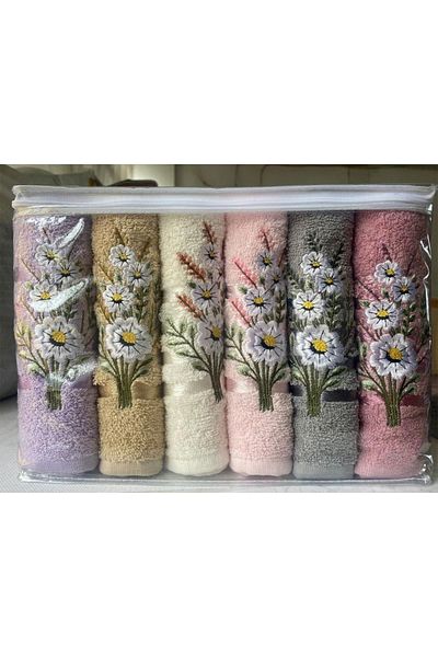 Çeyiz Diyarı Bordered Embroidered Set of 6 Hand and Face Towels