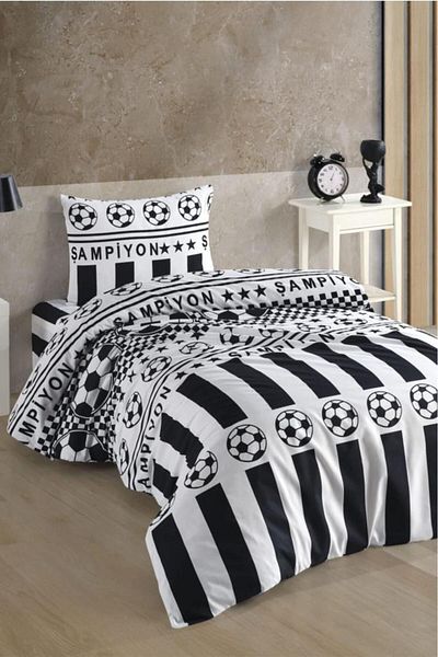 Çeyiz Diyarı Black and White Fan Pattern Single Duvet Cover Set