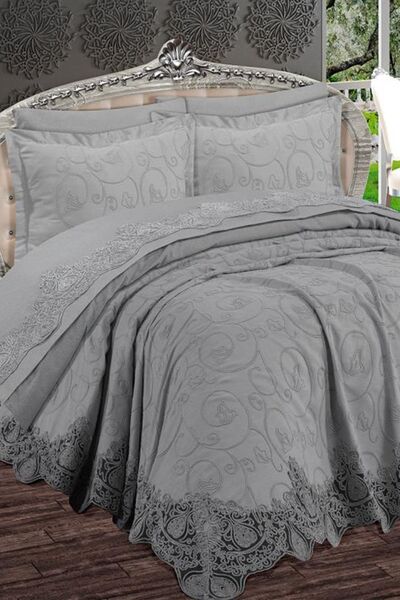 Çeyiz Diyarı Boğaziçi 6 Piece Chenille Embroidered Pique Set Gray