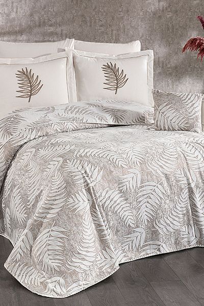 Çeyiz Diyarı Palmiye 7 Piece Chenille Pique Set Cream - Beige