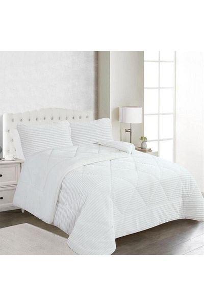 Çeyiz Diyarı Ece Stripe Double Plush Bedspread Cream