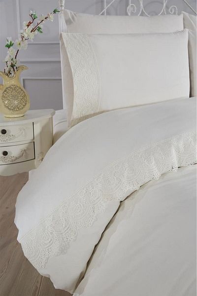 Çeyiz Diyarı Σετ Παπλωματοθήκης Kuris Laced French Laced Κρέμα