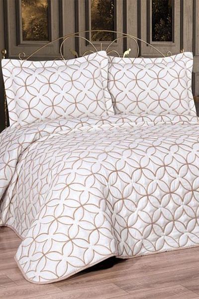 Çeyiz Diyarı Parolin Double Quilted Bedspread Cream Gold