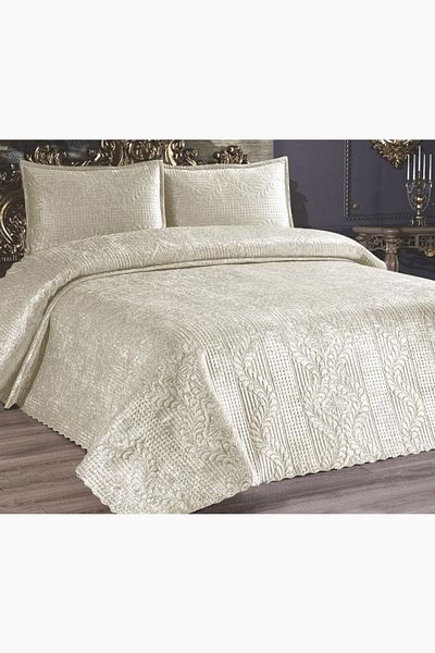 Çeyiz Diyarı Velica Double Velvet Bedspread Cream
