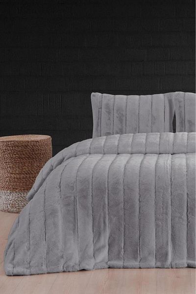 Çeyiz Diyarı Buzina Plush Double Bedspread Gray