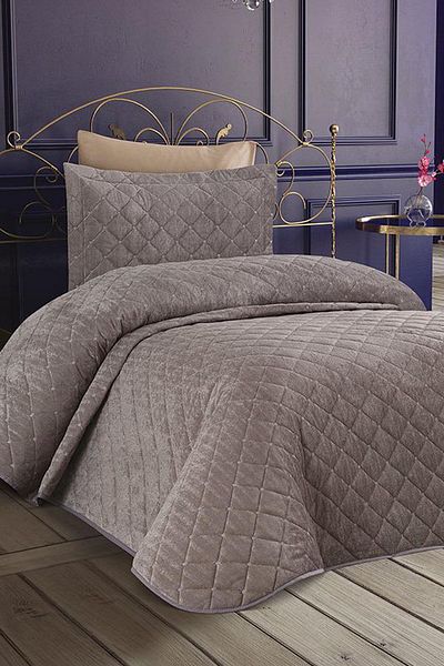 Çeyiz Diyarı Dessert Velvet Single Bedspread Gray