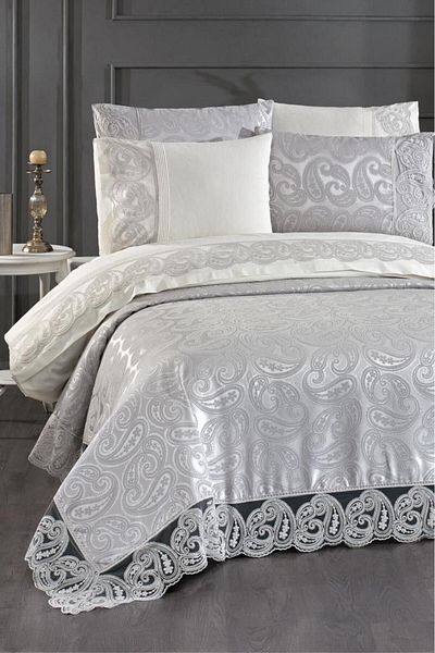Çeyiz Diyarı Shawl 7 Piece Bridal Set Gray