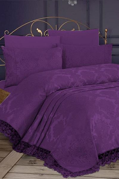Çeyiz Diyarı Μονό κάλυμμα κρεβατιού Plum French Lace Kure