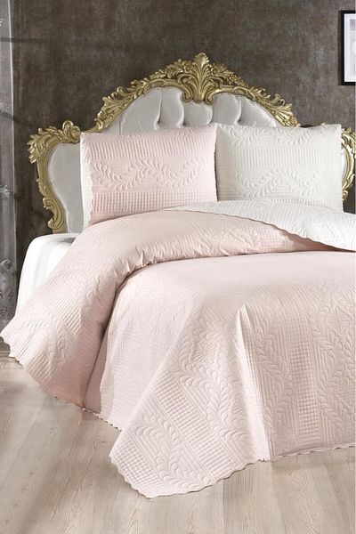 Çeyiz Diyarı Ultrasonic Quilted Sanem Διπλής Όψης Κάλυμμα Κρεβατιού Κρέμα σε σκόνη