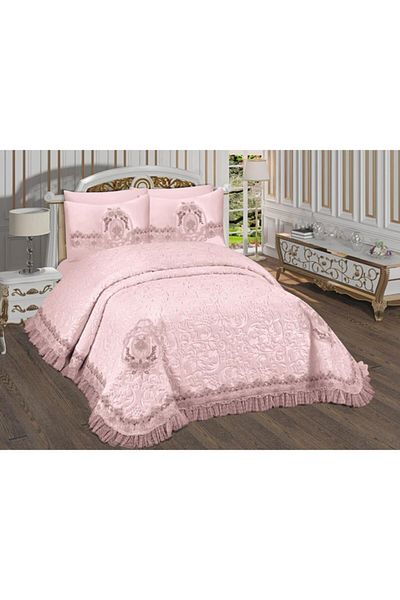 Çeyiz Diyarı Roma French Laced Blanket Set Powder