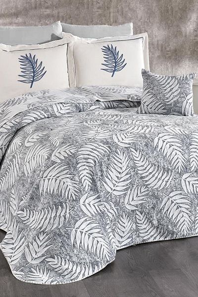 Çeyiz Diyarı Palm 7 Piece Chenille Pique Set Cream - Gray