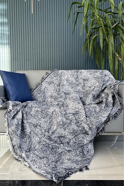 Çeyiz Diyarı Husa Canapea De Lux cu Franjuri 170x220 Cm Albastru