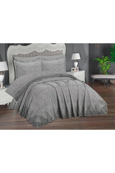 Çeyiz Diyarı Aegean 6 Piece Chenille Embroidered Pique Set Gray