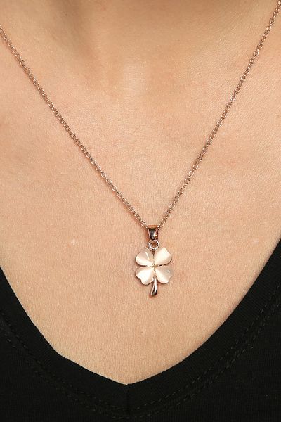 Chavin Leaf and Clover Stone Detailed Lucky Necklace and Earring Set - Cy13
