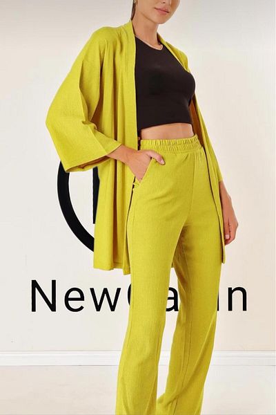 NewCabin Kimono și țesătură lycra de vară măsline - Set pantaloni Wrap de sezon nou