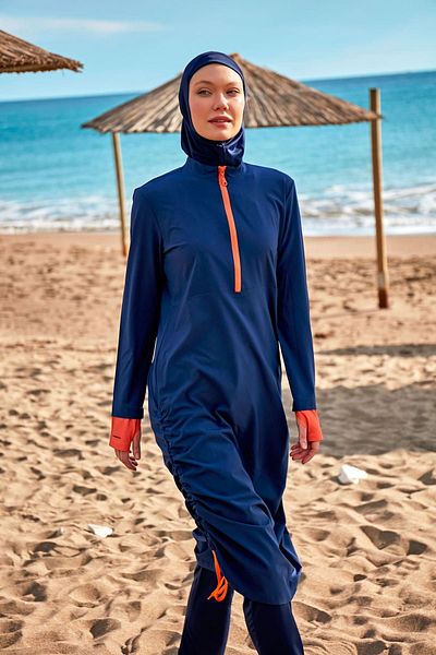 Marina Navy Blue Full Covered Parachute Hijab Swimsuit - M2412