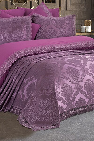 Çeyiz Diyarı Set Mireasa Lalezar Dantela Franta 7 Piese Prune