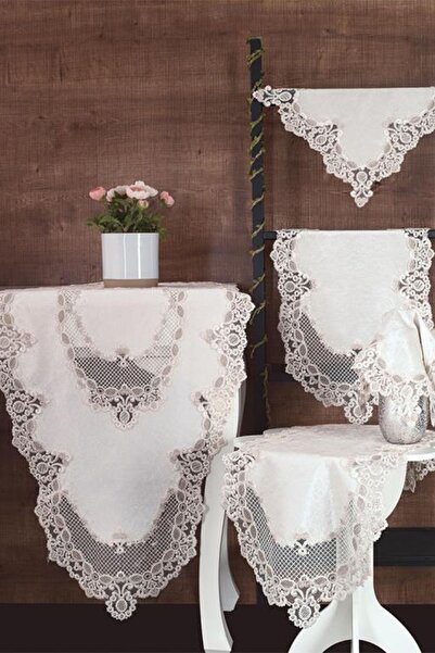 Çeyiz Diyarı Nema Kadife Salon Takımı 5 Parça - Krem