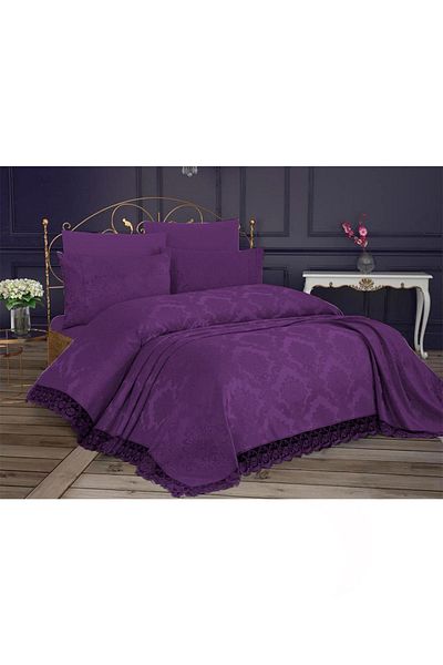 Çeyiz Diyarı French Lace Kure 3 Piece Bedspread Plum