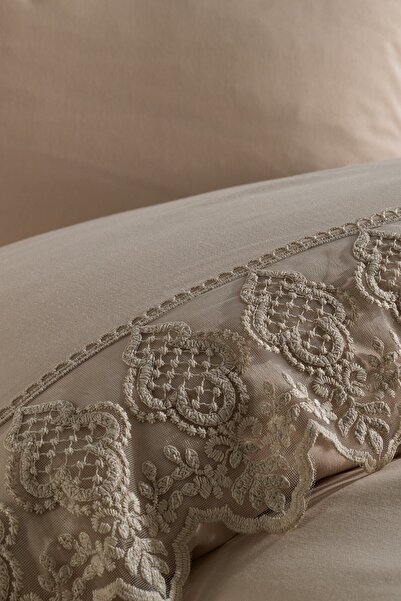 Çeyiz Diyarı Francouzská krajka Hüsna Věno Povlak Set Cappucino