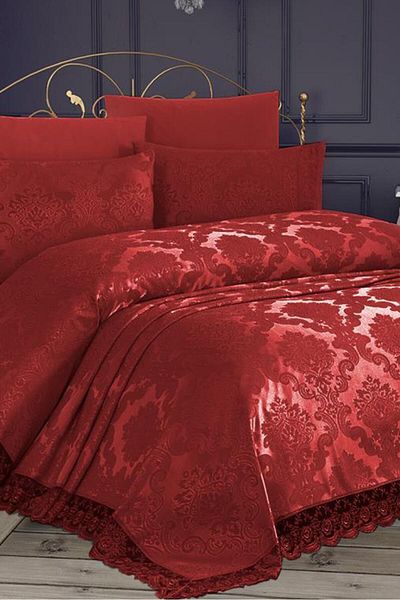Çeyiz Diyarı French Lace Kure 3 Piece Bedspread Claret Red
