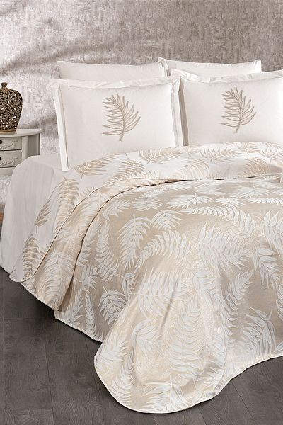 Çeyiz Diyarı 7 Piece Palm Chenille Pique Set - Cream Color