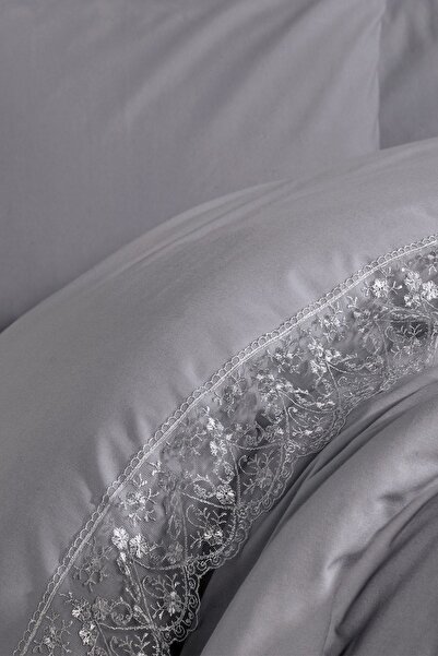 Çeyiz Diyarı French Lace Patya Dowry Duvet Cover Set Gray