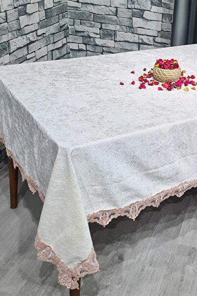 Çeyiz Diyarı Selma Lace Velvet Jednostruki Stolnjak Krem Boja