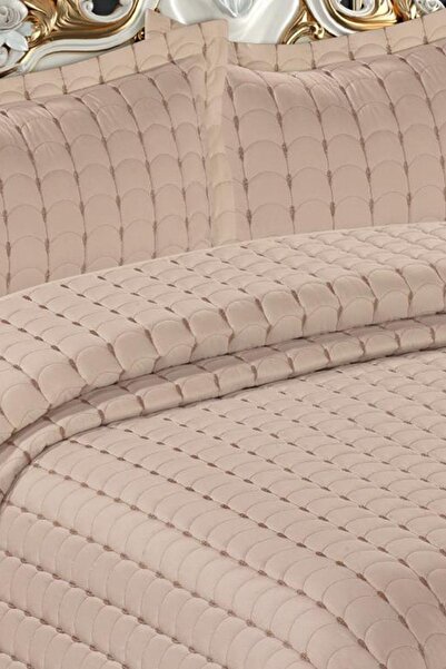 Çeyiz Diyarı Damla Kapitoneli Çift Kişilik Yatak Örtüsü Cappucino