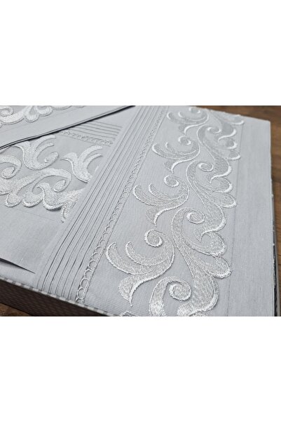 Çeyiz Diyarı French Guipure Ribbed Belinda Duvet Cover Set Gray