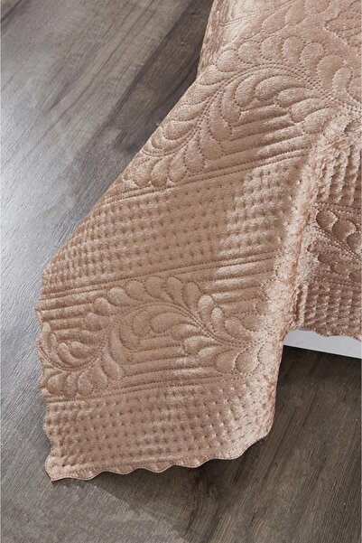 Çeyiz Diyarı Velica Tek Kişilik Kadife Yatak Örtüsü Cappucino