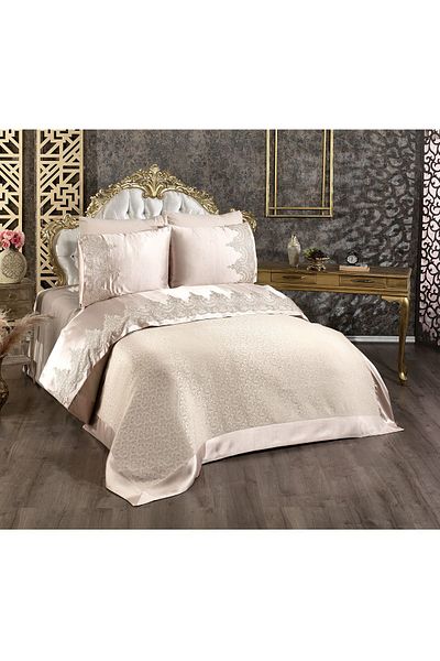 Çeyiz Diyarı Çeyizdiyari French Guipure Diana Pique Set Beige