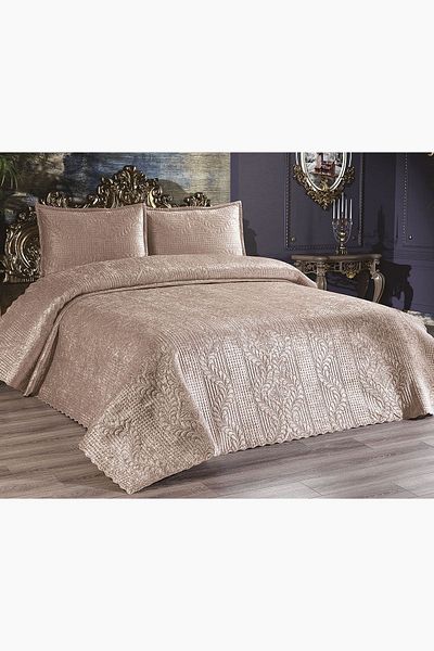 Çeyiz Diyarı Velica Double Velvet Bedspread Cappucino