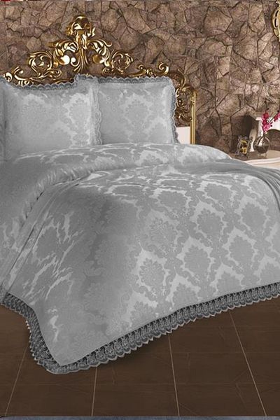Çeyiz Diyarı French Lace Lalezar Bedspread Gray