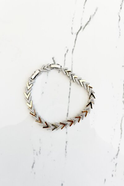 Pretty 14k Altın Kaplama V Model Zirkon Taşlı Bileklik