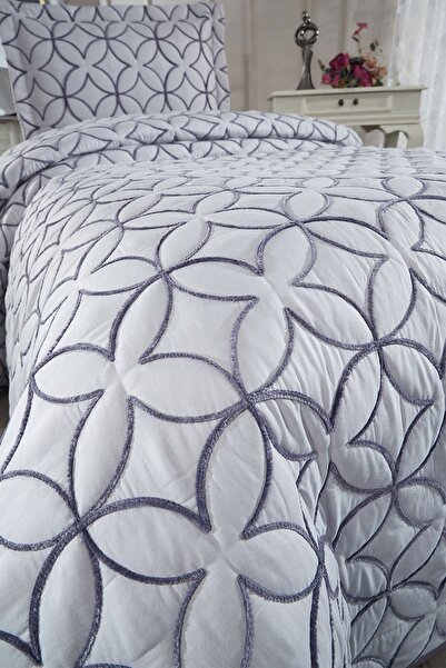 Çeyiz Diyarı Parolin Tek Kişilik Kapitoneli Yatak Örtüsü Gri