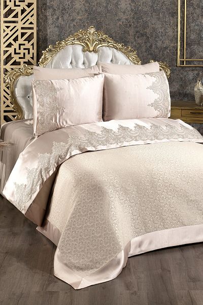 Çeyiz Diyarı Çeyizdiyari French Guipure Diana Pique Set Beige