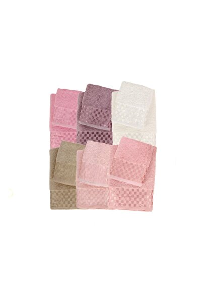 Çeyiz Diyarı Bamboo Soft Checkerboard Patterned Bath Towel Set - Powder