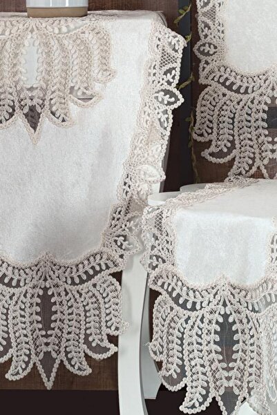 Çeyiz Diyarı طقم صالة عنب مخمل 5 قطع - كريمي