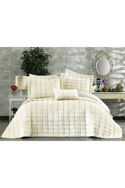 Çeyiz Diyarı Cuvertură Pat Dublu Laila 4 Bucuri - Gri