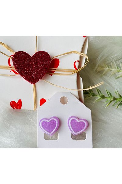 1PARÇAMAVİ Purple Heart Clip Non-Perforated Compression Children's Earrings