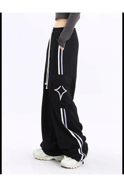 DEEFWEAR Y2K Black Knitted Star Pattern Sweatpants / Trousers