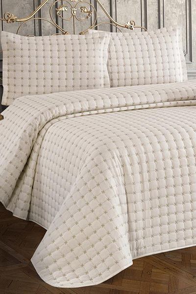 Çeyiz Diyarı Yıldız Double Quilted Bedspread Cream