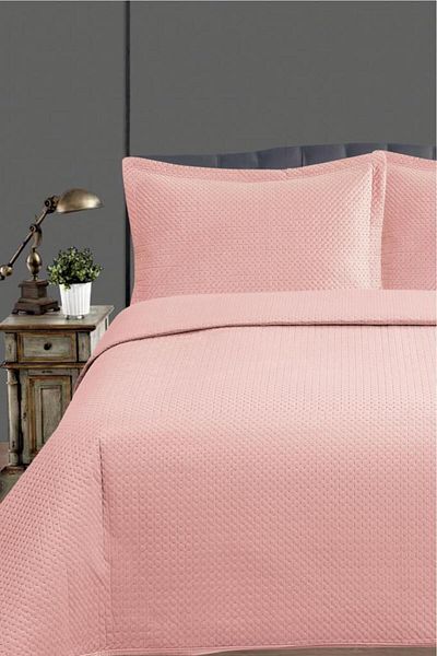 Çeyiz Diyarı Tuscany Double Luxury Velvet Bedspread Powder